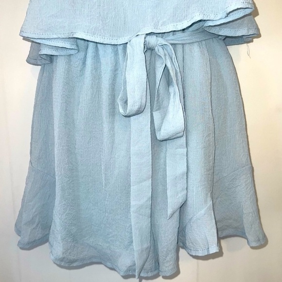 She and Sky Gauzy Layered Baby Blue One Piece Romper Shorts Tie Waist Size L - Picture 5 of 9